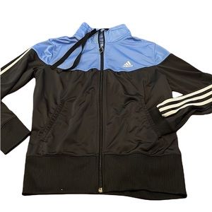 Adidas women’s zip up color block blue, black and white athletic jacket size M